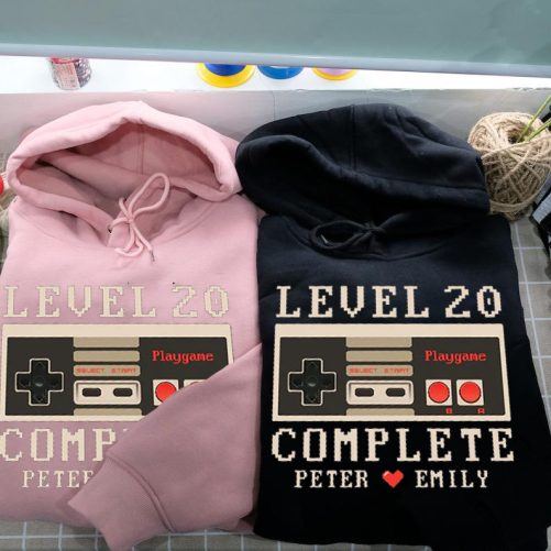 Personalized Matching Couple Hoodie Level Complete Custom Number And Name   Funny Gift For Couple  3