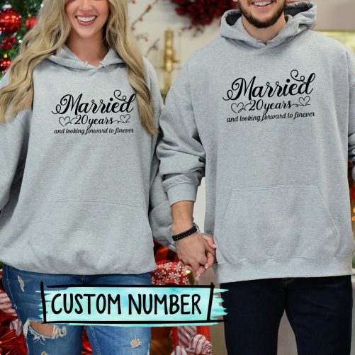 Personalized Matching Couple Hoodie Married And Looking Forward To Forever Custom Year   Funny Gift For Couple  1