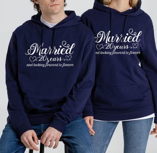 Personalized Matching Couple Hoodie Married And Looking Forward To Forever Custom Year   Funny Gift For Couple  3