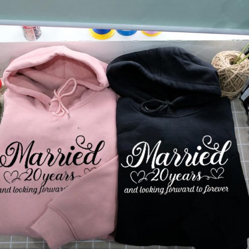 Personalized Matching Couple Hoodie Married And Looking Forward To Forever Custom Year   Funny Gift For Couple