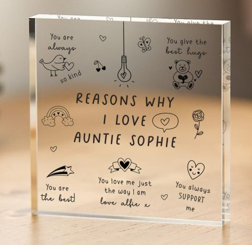 Personalised Auntie Gift ‘Reasons Why I Love You’ Aunt Birthday Christmas Mother's Day Acrylic Plaque Custom Message from Niece Nephew