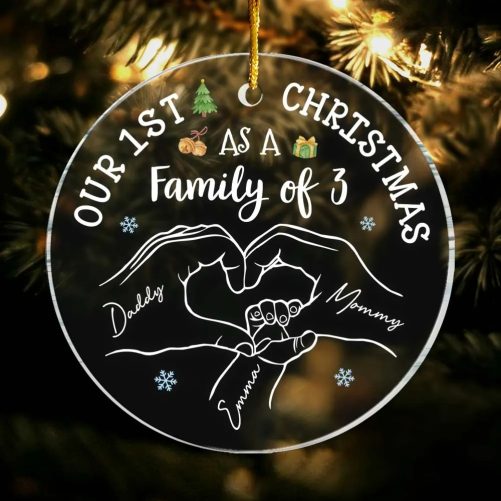 Personalized Baby's First Christmas As A Family Acrylic Circle Ornament 35186