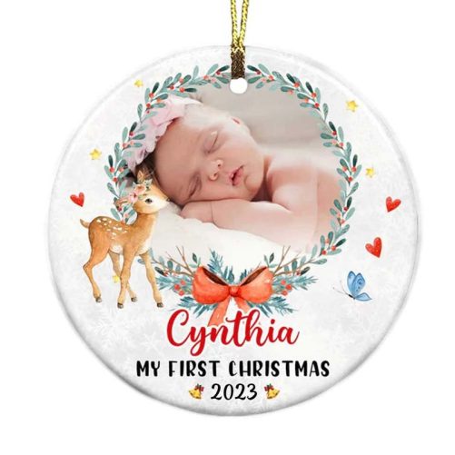 Personalized Baby's First Christmas Little Deer Circle Ornament OB293 58O34