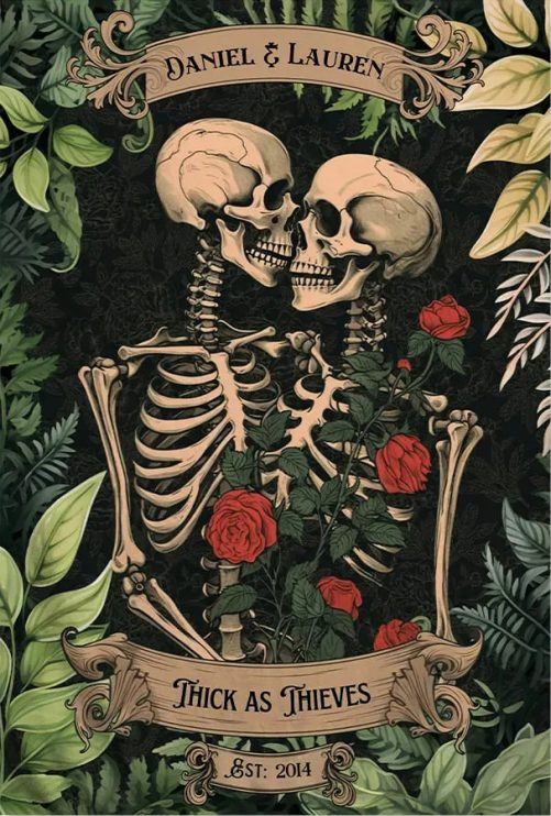 Personalized Botanical Skeleton Gothic Couple Poster 37078
