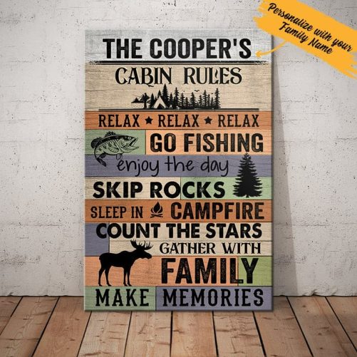 Personalized Cabin Rules Lakes Canvas JN131 87O61