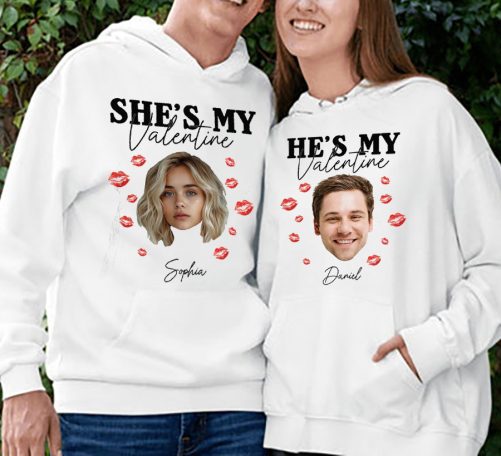 Personalized Couple Hoodie She's He's My Valentine Custom Photo And Name   Gift For Couple  1