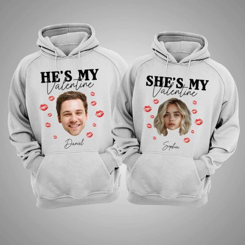 Personalized Couple Hoodie She's He's My Valentine Custom Photo And Name   Gift For Couple  2