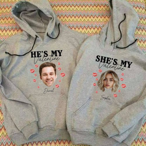 Personalized Couple Hoodie She's He's My Valentine Custom Photo And Name   Gift For Couple  3
