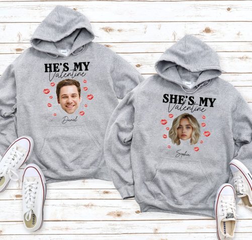 Personalized Couple Hoodie She's He's My Valentine Custom Photo And Name   Gift For Couple  4
