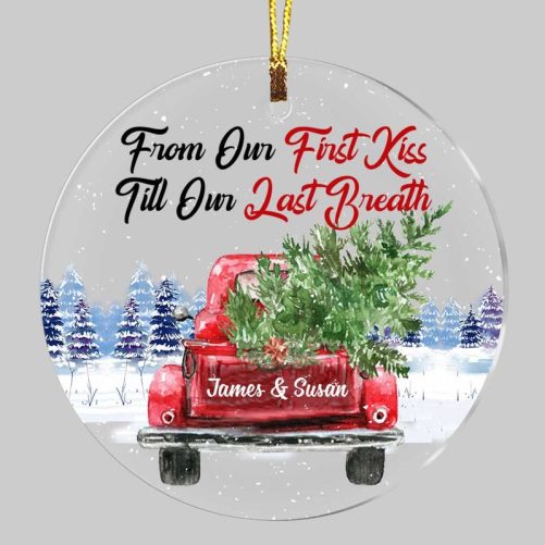 Personalized Couple Red Truck From First Kiss Heart Ornament SB75 30O34