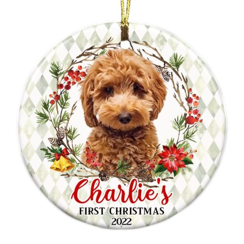 Personalized Dog First Christmas Photo Circle Ornament OB183 32O53