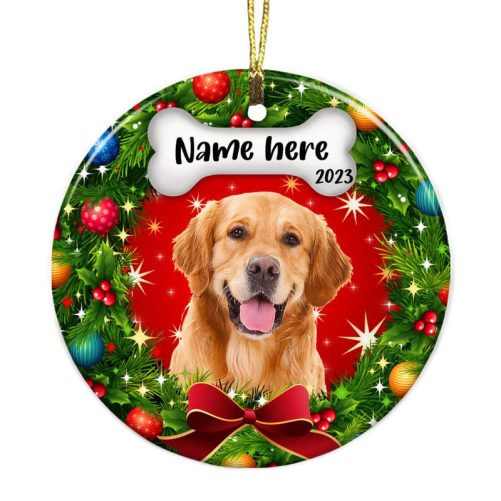 Personalized Dog Photo Christmas Wreath Circle Ornament NB123 81O36