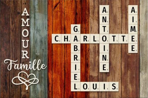 Personalized Family Crossword Art   Created In A Moment, Treasured Forever French Poster 36329