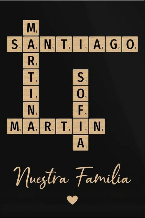 Personalized Family Crossword Art   Created In A Moment, Treasured Forever Spanish Poster 36148