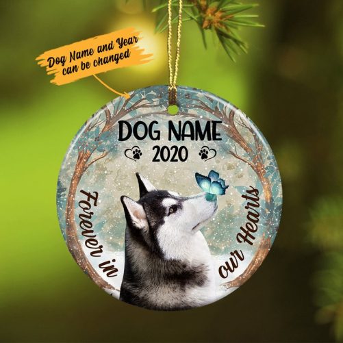 Personalized Forever In Our Hearts Husky Dog Memorial Ornament OB212 73O36