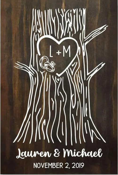 Personalized Gift Couple Wedding Tree Trunk Heart Carved Poster 37257
