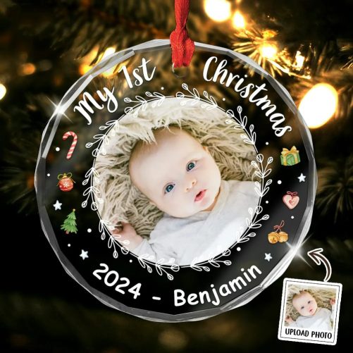 Personalized Gift For Baby First Christmas Circle Glass Ornament 35144