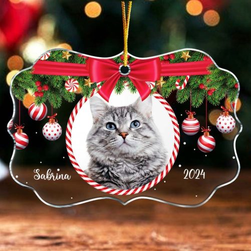 Personalized Gift For Cat Lovers Red Bow Custom Photo Ornament 35580
