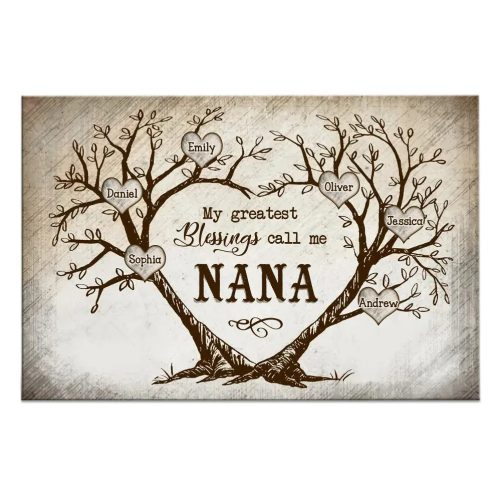 Personalized Gift For Grandma Nana Hearted Shape Tree Vintage Poster 36487