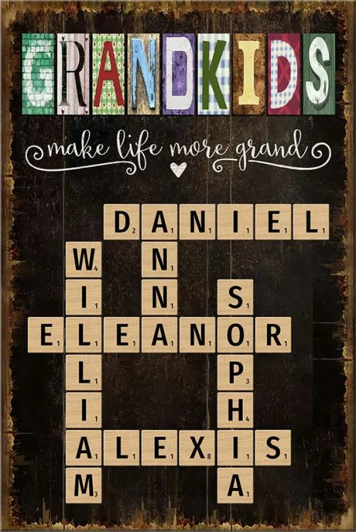 Personalized Grandkids Names Scrabble Gift For Grandparents Poster 36357