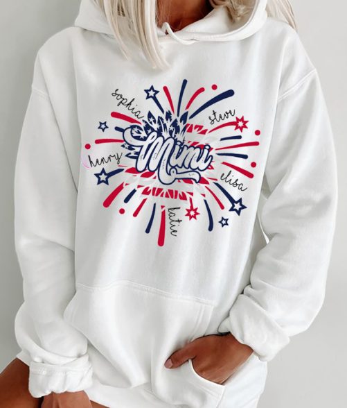 Personalized Grandma Hoodie Fireworks Covered With Flags Custom Title And Kid's Name Gift For Grandma 1