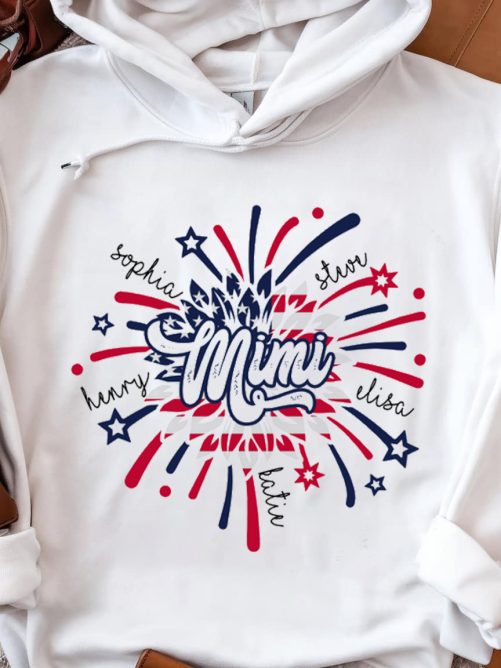 Personalized Grandma Hoodie Fireworks Covered With Flags Custom Title And Kid's Name Gift For Grandma 2
