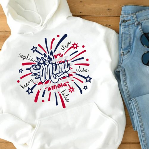 Personalized Grandma Hoodie Fireworks Covered With Flags Custom Title And Kid's Name Gift For Grandma 3