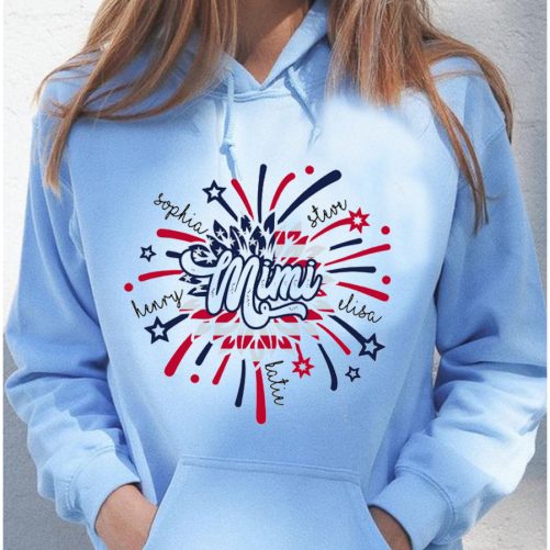 Personalized Grandma Hoodie Fireworks Covered With Flags Custom Title And Kid's Name Gift For Grandma 4
