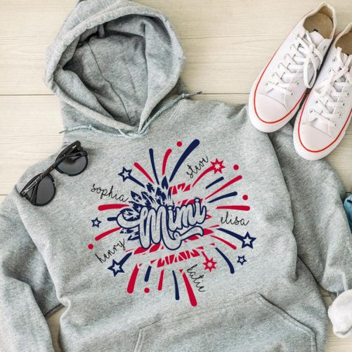 Personalized Grandma Hoodie Fireworks Covered With Flags Custom Title And Kid's Name Gift For Grandma 5