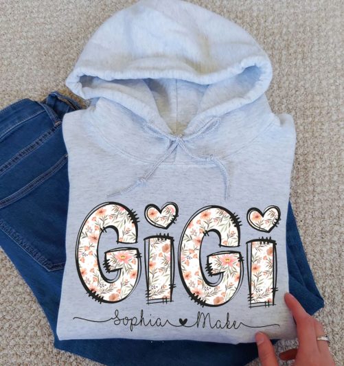 Personalized Grandma Hoodie Gigi Floral Pattern Custom Title and Kid's Name Gift For Grandma 1