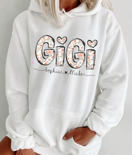 Personalized Grandma Hoodie Gigi Floral Pattern Custom Title and Kid's Name Gift For Grandma 2