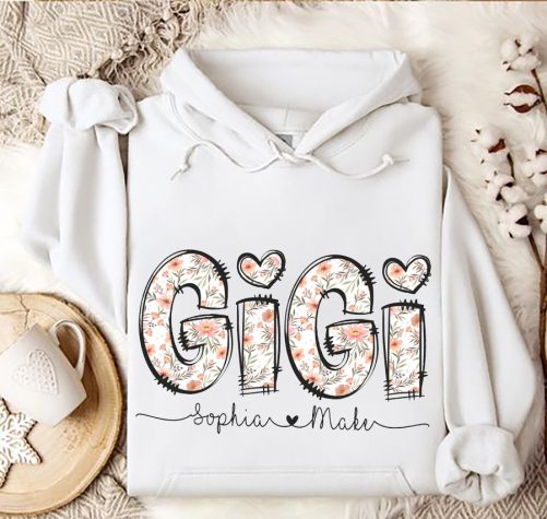 Personalized Grandma Hoodie Gigi Floral Pattern Custom Title and Kid's Name Gift For Grandma 3