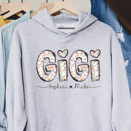Personalized Grandma Hoodie Gigi Floral Pattern Custom Title and Kid's Name Gift For Grandma 4