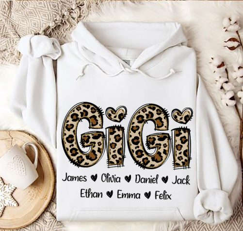 Personalized Grandma Hoodie Gigi Leopard Pattern Custom Title and Kid's Name Gift For Grandma 1
