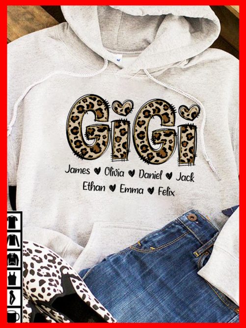 Personalized Grandma Hoodie Gigi Leopard Pattern Custom Title and Kid's Name Gift For Grandma 3