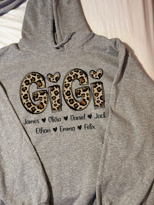 Personalized Grandma Hoodie Gigi Leopard Pattern Custom Title and Kid's Name Gift For Grandma 4