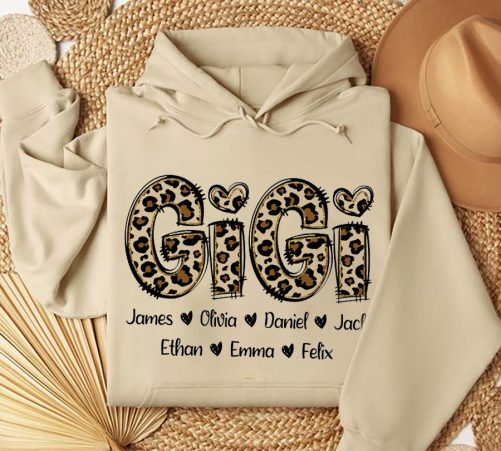 Personalized Grandma Hoodie Gigi Leopard Pattern Custom Title and Kid's Name Gift For Grandma 5