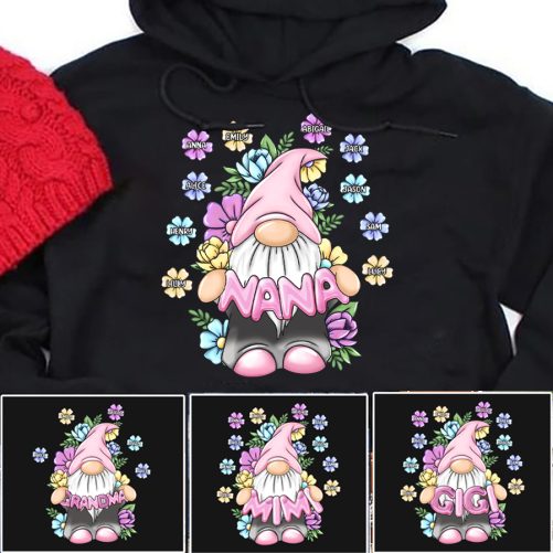 Personalized Grandma Hoodie Gnome With Floral Custom Title And Kid's Name Gift For Grandma 1