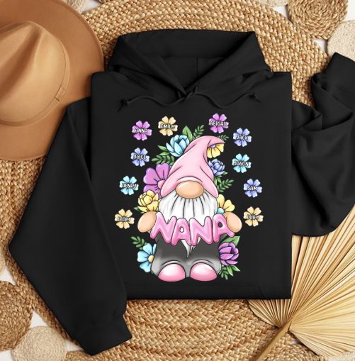 Personalized Grandma Hoodie Gnome With Floral Custom Title And Kid's Name Gift For Grandma 4