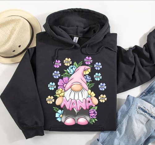 Personalized Grandma Hoodie Gnome With Floral Custom Title And Kid's Name Gift For Grandma 5