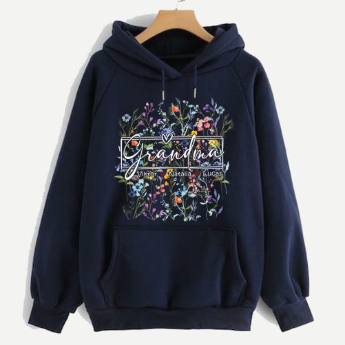 Personalized Grandma Hoodie Grandma Floral Custom Title And Kid's Name Gift For Grandma 3