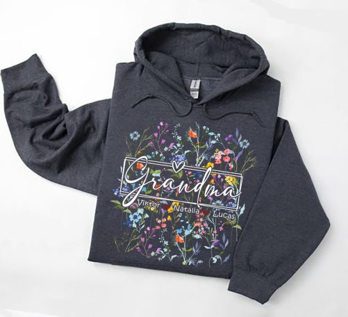 Personalized Grandma Hoodie Grandma Floral Custom Title And Kid's Name Gift For Grandma 5
