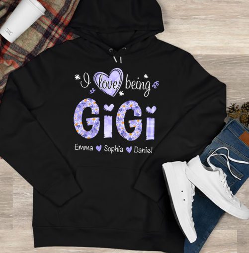 Personalized Grandma Hoodie I Love Being Gigi Purple Floral Pattern Custom Title And Kid's Name Gift For Grandma 4