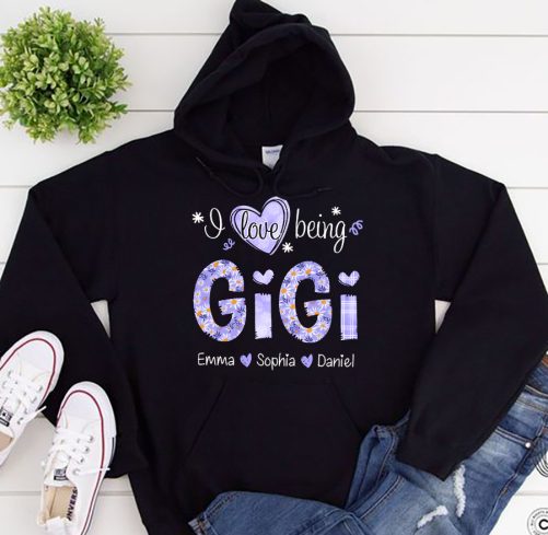 Personalized Grandma Hoodie I Love Being Gigi Purple Floral Pattern Custom Title And Kid's Name Gift For Grandma 5