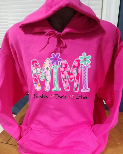 Personalized Grandma Hoodie Mimi Colorful Floral Custom Title And Kid's Name Gift For Grandma 1