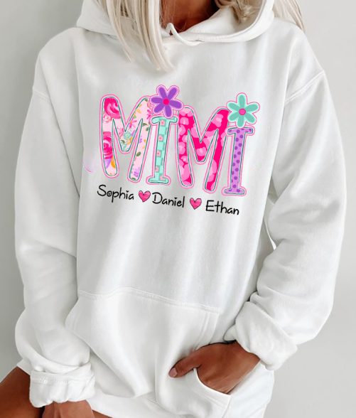 Personalized Grandma Hoodie Mimi Colorful Floral Custom Title And Kid's Name Gift For Grandma 2
