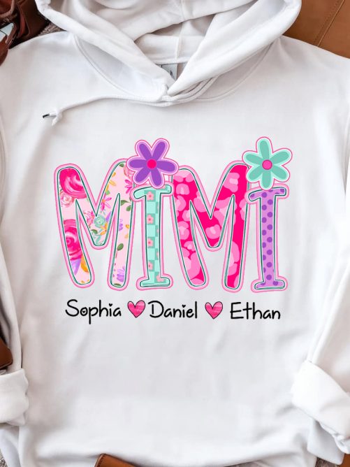 Personalized Grandma Hoodie Mimi Colorful Floral Custom Title And Kid's Name Gift For Grandma 3