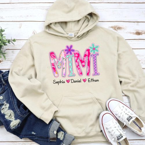 Personalized Grandma Hoodie Mimi Colorful Floral Custom Title And Kid's Name Gift For Grandma 4