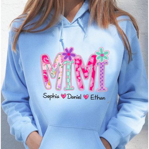 Personalized Grandma Hoodie Mimi Colorful Floral Custom Title And Kid's Name Gift For Grandma 5