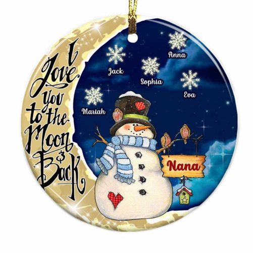 Personalized Grandma Snowman On The Moon Circle Ornament SB232 30O28